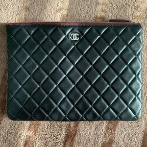 CHANEL Leather Quilted O Case Pouch